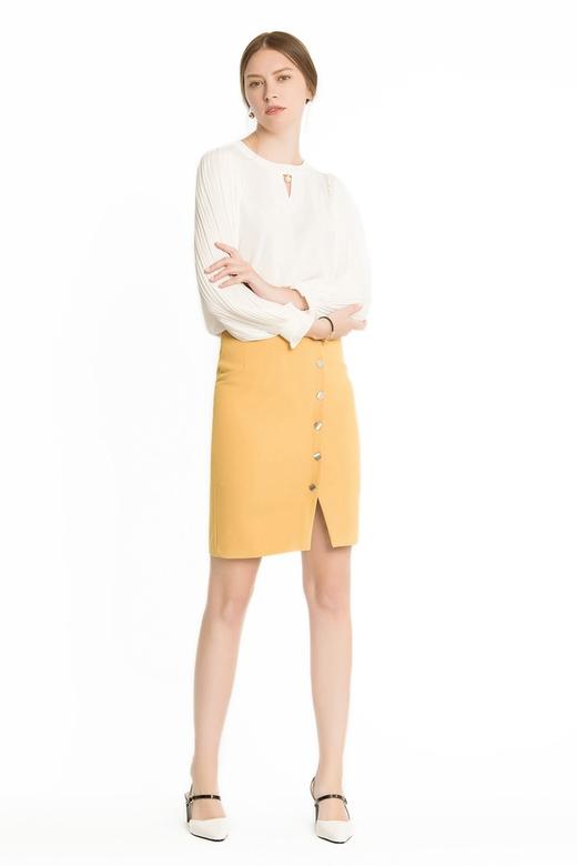 OCTAVIA 黄色钉扣开衩包臀半裙 1639 商品图1