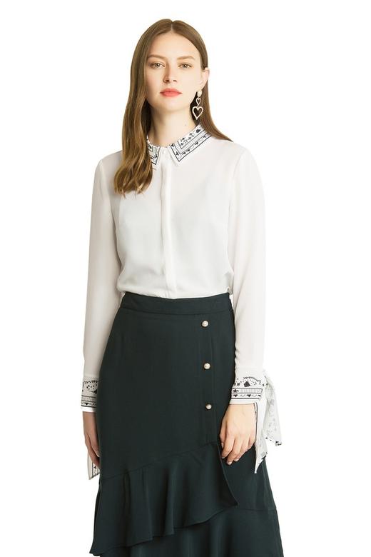 ROEM 印花系带袖雪纺衫 1495 商品图0