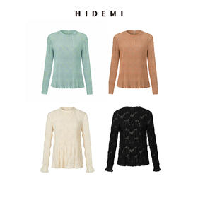 HIDEMI 到店必入艺术感雕花弹力上衣 黑色/米白色/奶油紫/巧克⼒⾊/清风绿