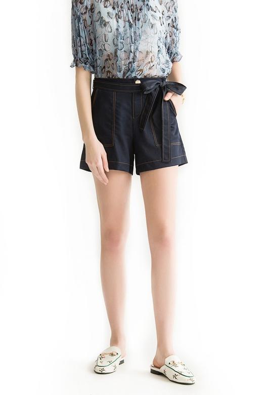 SUMMER & SAGE 牛仔蝴蝶结高腰短裤 1819 商品图0