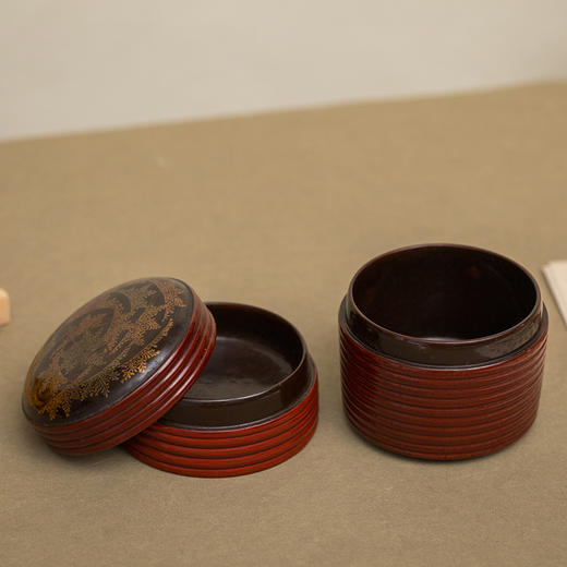 朱漆描金弦纹双层盖盒 商品图4