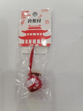 铃根付 和风福猫笑脸水音铃挂件 亮光红色
