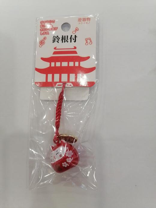 铃根付 和风福猫笑脸水音铃挂件 亮光红色 商品图0