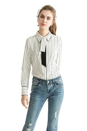 LILY 黑灰竖条纹领结衬衫 1479