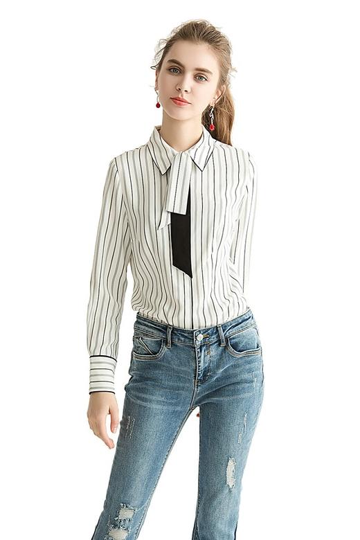 LILY 黑灰竖条纹领结衬衫 1479 商品图0