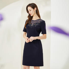 MB840  斯尔丽瑟俪2022年夏新款合体收腰拼接蕾丝烫钻连衣裙