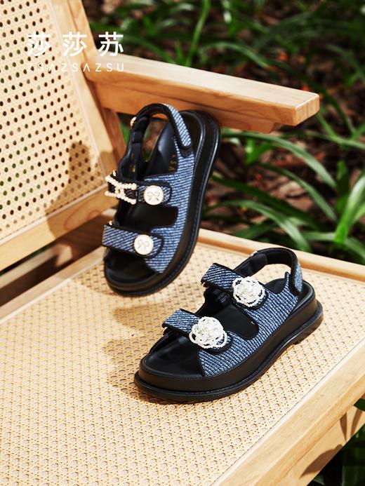 【2F】[锁链结]莎莎苏2023夏季魔术贴沙滩凉鞋外穿珍珠小香风运动凉鞋女 商品图0