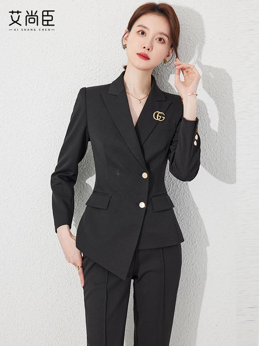 高级感黑色西装套装女春时尚不规则英伦风总裁职业装气质通勤正装 商品图0