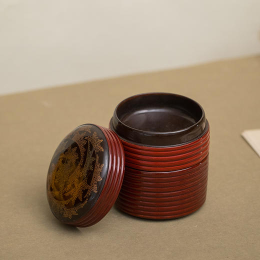 朱漆描金弦纹双层盖盒 商品图1