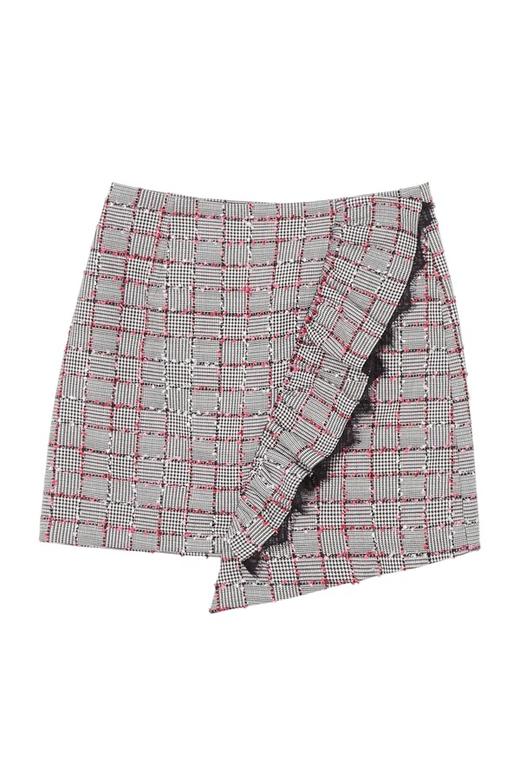 DOTACOKO 荷叶边流苏饰格纹半裙 5879 商品图4