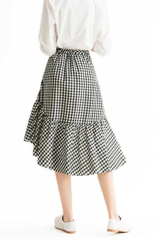 SUMMER & SAGE 黑白格纹个性荷叶边半裙 1468 商品图3