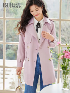 【专属特价】熙世界粉色风衣外套女中长款2025春秋新款气质高端chic英伦风大衣