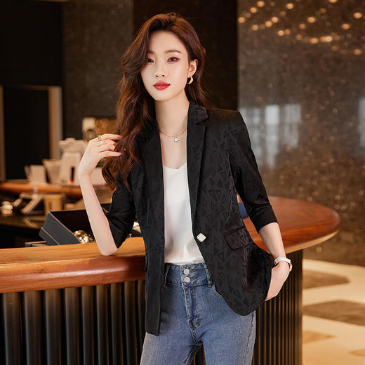 XZ-LY8526春装新款职业装女装中袖小西装时尚印花中袖西服外套女工装 商品图1