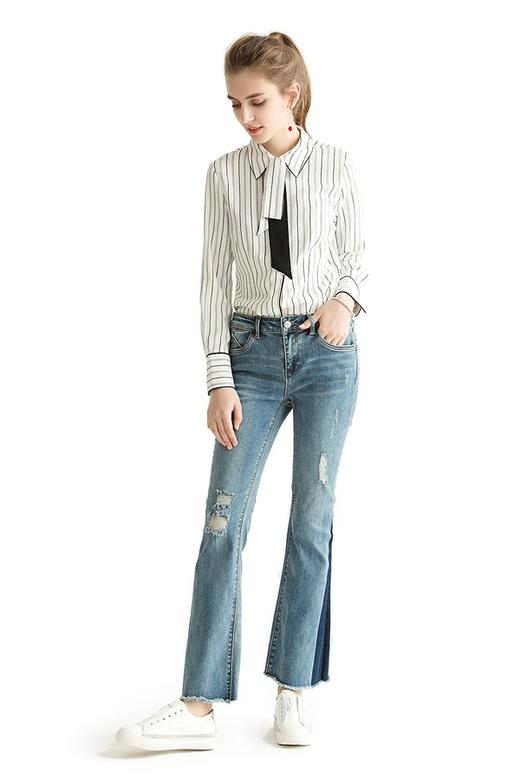 LILY 黑灰竖条纹领结衬衫 1479 商品图1