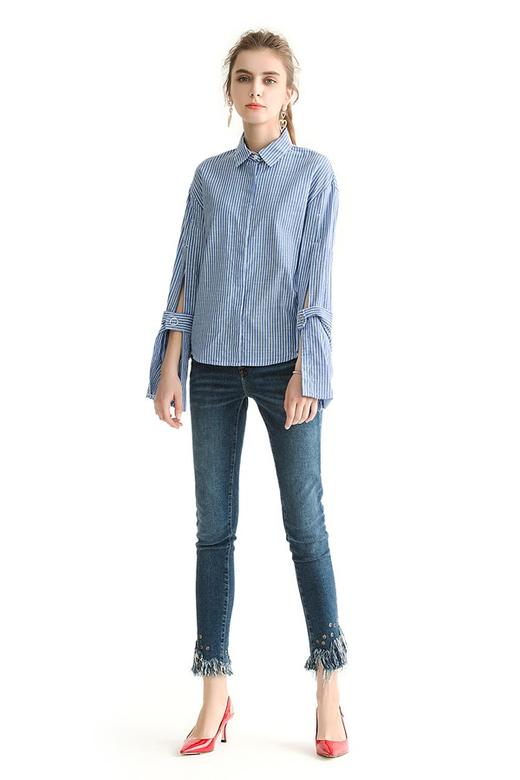 SUMMER & SAGE 优雅海军蓝条纹衬衫 1470 商品图1