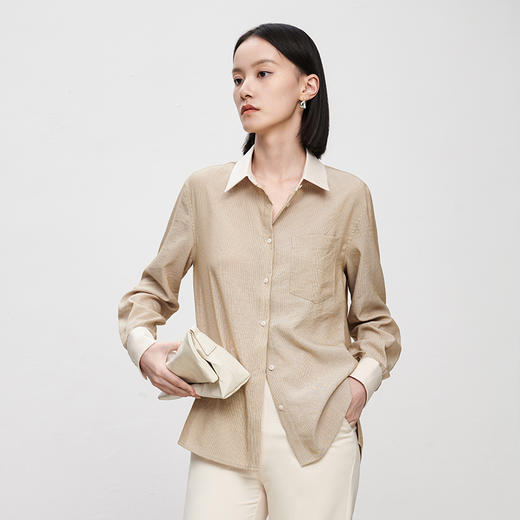 IN AND ON2023春季新款衬衫女条纹拼接百搭显瘦翻领气质上衣52596 商品图5