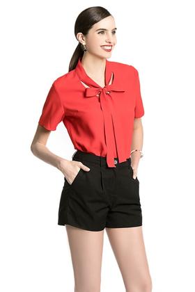 EMC亿美丞 红色系带雪纺上衣 1682