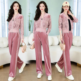 春装时尚两件套，金丝绒蕾丝拼接套装HR-YLFS8826-1