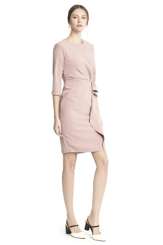 OCTAVIA 粉色褶裥荷叶边饰连衣裙 1606 商品图1