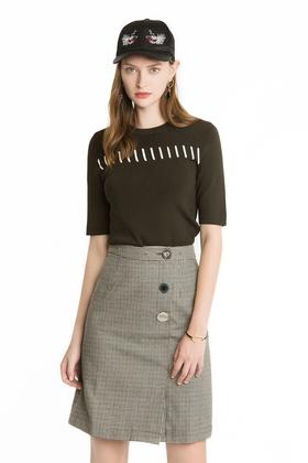 EVA OUXIU伊华欧秀 织带装饰简约针织上衣 1522