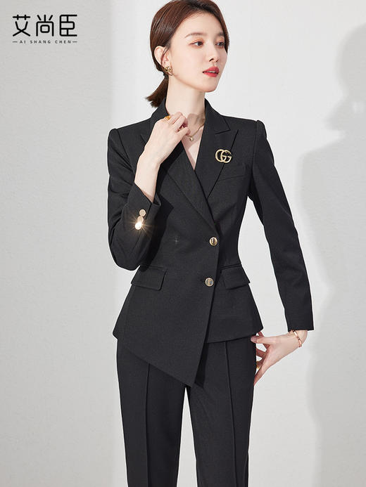 高级感黑色西装套装女春时尚不规则英伦风总裁职业装气质通勤正装 商品图1