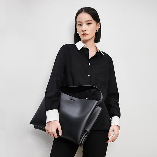 IN AND ON2023春季新款衬衫女条纹拼接百搭显瘦翻领气质上衣52596 商品图7