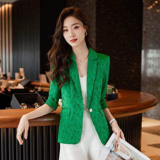 XZ-LY8526春装新款职业装女装中袖小西装时尚印花中袖西服外套女工装 商品图0