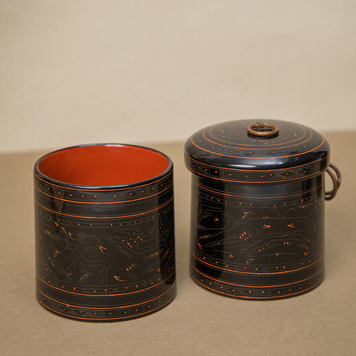 黑漆朱彩汉式罐一组（三件） 商品图4