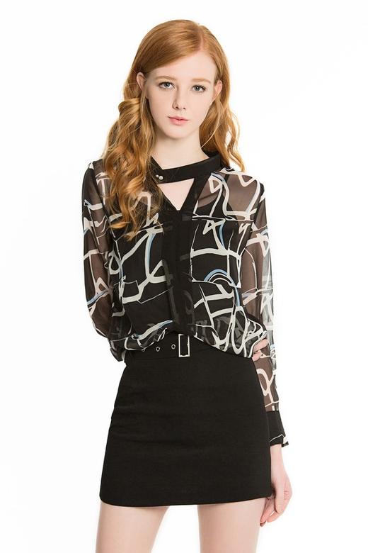 SINGLY 抽象印花透视雪纺衫 1172 商品图0