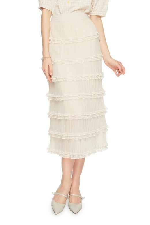 OCTAVIA 奶油色花边高腰半裙 5969 商品图0