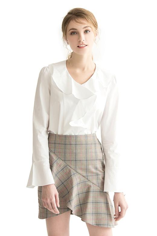 AVA 白色荷叶边宽松上衣 1623 商品图0