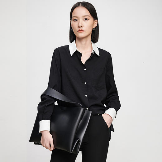 IN AND ON2023春季新款衬衫女条纹拼接百搭显瘦翻领气质上衣52596 商品图8