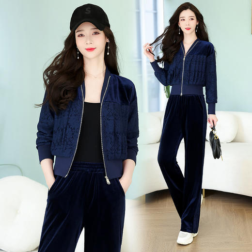 春装时尚两件套，金丝绒蕾丝拼接套装HR-YLFS8826-1 商品图5