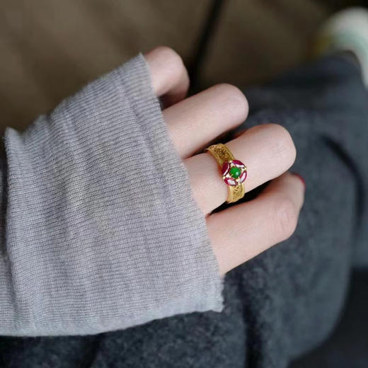 龢盒原创 财运滚‮红滚‬宝石‮翠翡‬戒指 商品图4