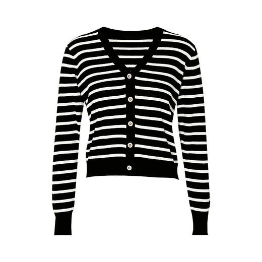 EITIE爱特爱春季新款黑白撞色条纹显瘦百搭基础简约针织开衫A2301103 商品图5