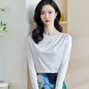 基础款醋酸一字领上衣 米思阳2026春季新款纯色百搭长袖t恤女0913 商品缩略图0