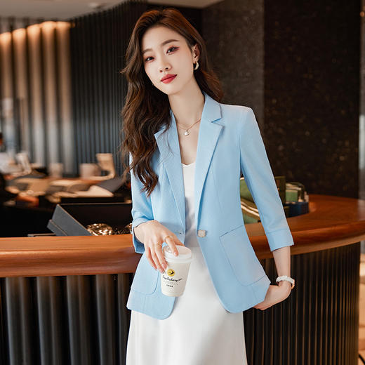 XZ-LY8531春装新款韩版职业装女装中袖小西装女士修身西服外套工作服 商品图0