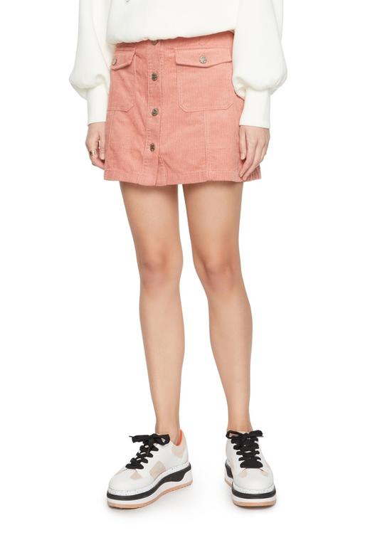 stradivarius 粉色灯芯绒A字短裙 5419 商品图0