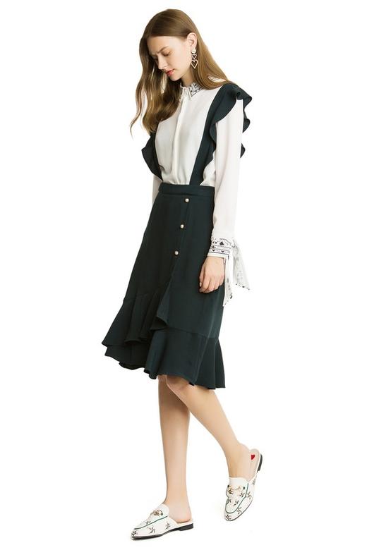 ROEM 墨绿色可拆卸花边背带裙 1498 商品图1