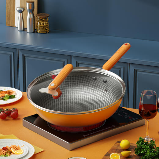 康巴赫大桔蜂窝炒锅不粘锅316L不锈钢32cm 商品图2