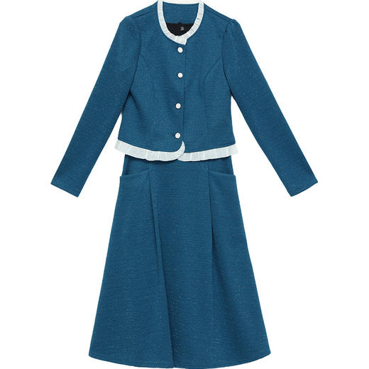 春款短款木耳边拼接长袖外套，长款简约修身时尚连衣裙两件套QYM-2A2309-L 商品图4