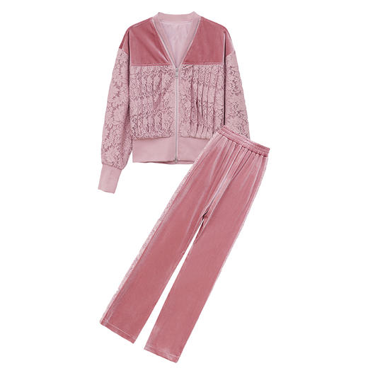 春装时尚两件套，金丝绒蕾丝拼接套装HR-YLFS8826-1 商品图6