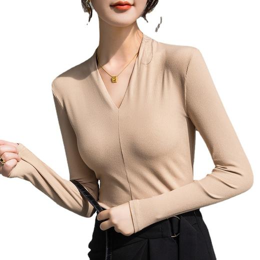 DY330291新款女装性感深V洋气小衫弹力内搭紧身长袖上衣 商品图4