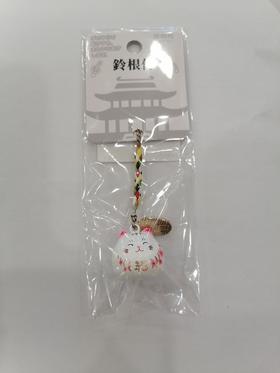鈴根付 和风福猫笑脸水音鈴挂件 亮光白色