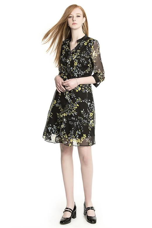 SINGLY 印花V领雪纺连衣裙 1173 商品图1