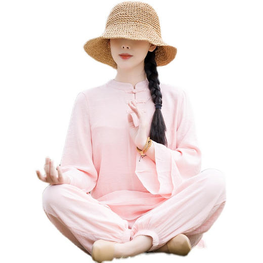 TZW-民族风棉麻禅服套装2023夏季新款时尚气质上衣松紧腰长裤两件套女 商品图4