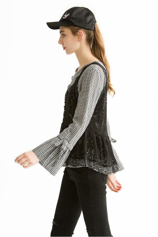 ROEM 仿两件式蕾丝格纹衬衫 1491 商品图2