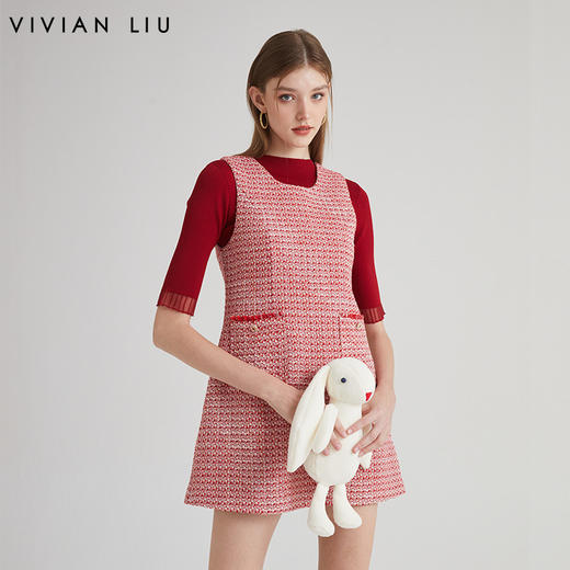 VIVIAN LIU R2314102春女装新款时尚修身名媛气质小香风无袖连衣 商品图0
