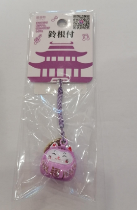 鈴根付 樱花福猫笑脸水音铃挂件 珠光紫色