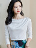 基础款醋酸一字领上衣 米思阳2026春季新款纯色百搭长袖t恤女0913 商品缩略图1